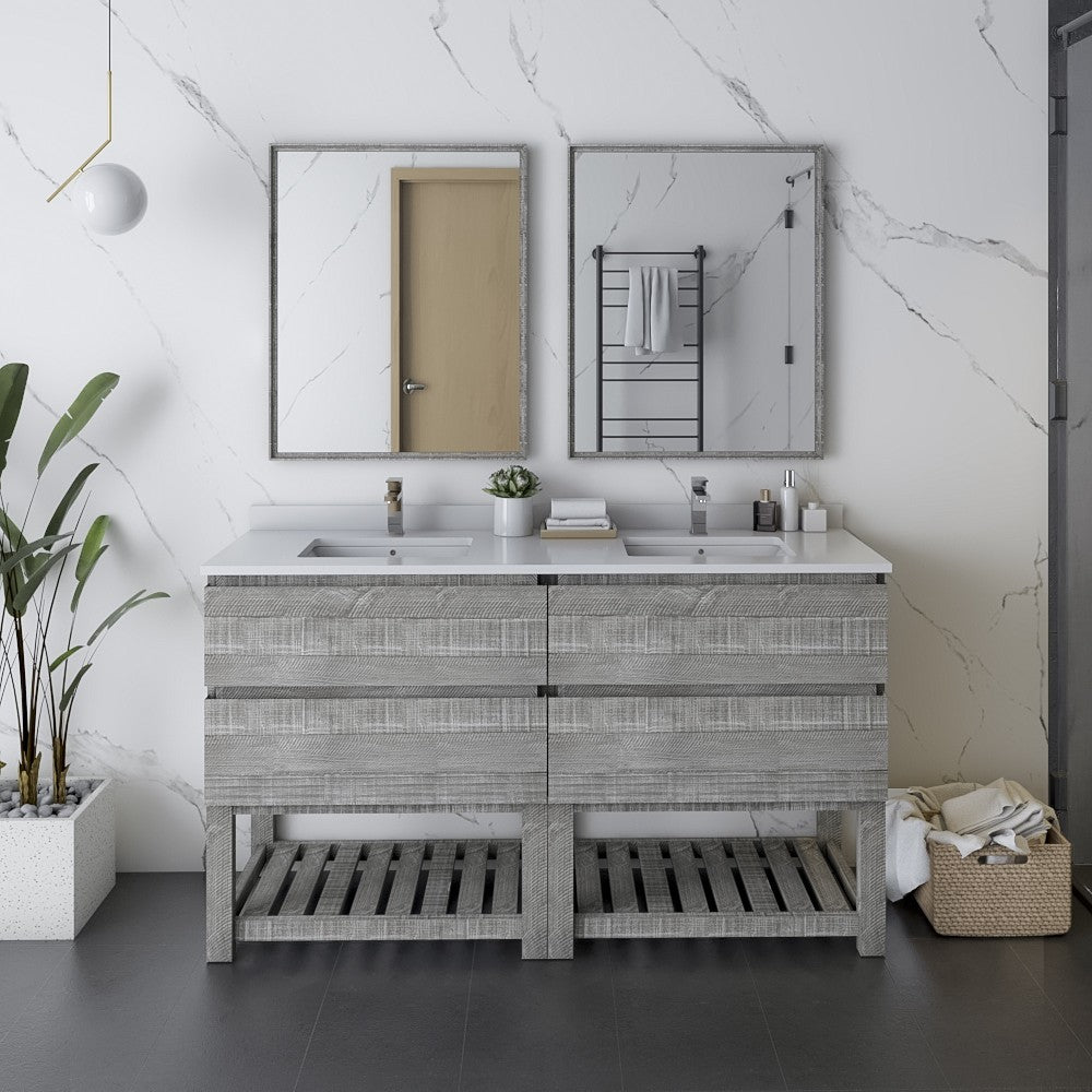 Fresca Formosa 60" Bathroom Cabinet w/ Top & Sinks in Ash