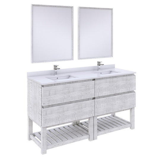 Fresca Formosa 60" Bathroom Vanity w/ Open Bottom & Mirrors in Rustic White