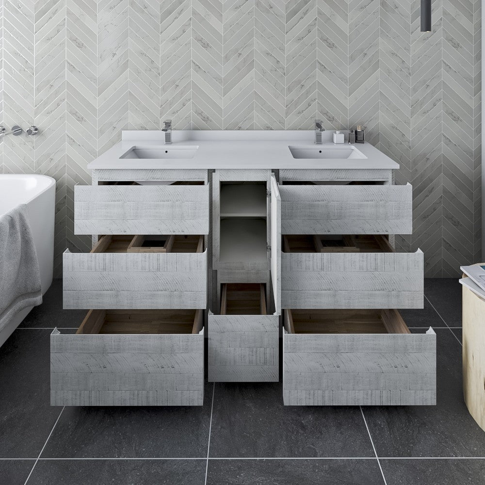Fresca Formosa 60" Double Sink Bathroom Cabinet in Rustic White