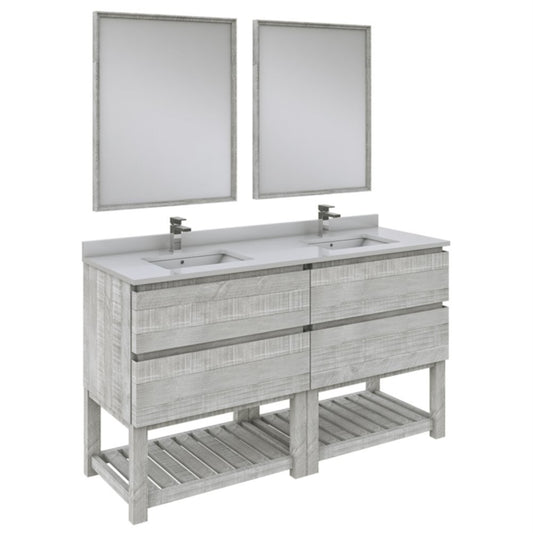 Fresca Formosa 60" Floor Standing Bathroom Vanity w/ Open Bottom & Mirror in Ash