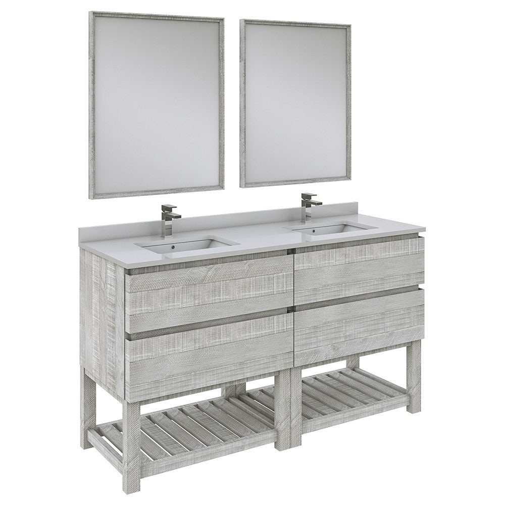 Fresca Formosa 60" Floor Standing Bathroom Vanity w/ Open Bottom & Mirror in Ash