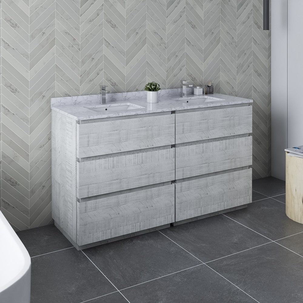 Fresca Formosa 60" Floor Standing Double Sink Bathroom Cabinet in Rustic White