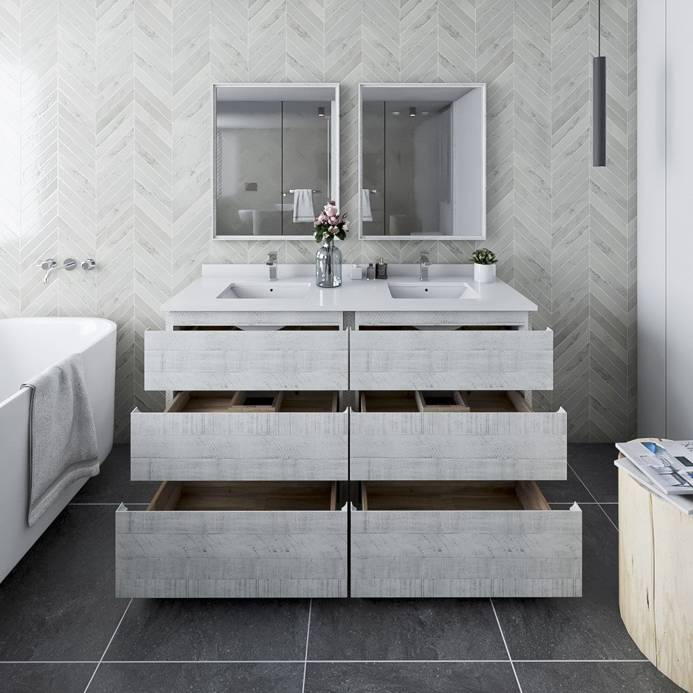 Fresca Formosa 60" Floor Standing Double Sink Bathroom Cabinet in Rustic White