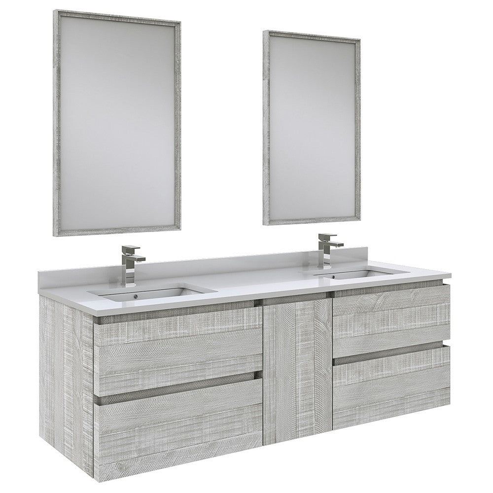 Fresca Formosa 60" Wall Hung Bathroom Vanity w/ Mirrors in Ash