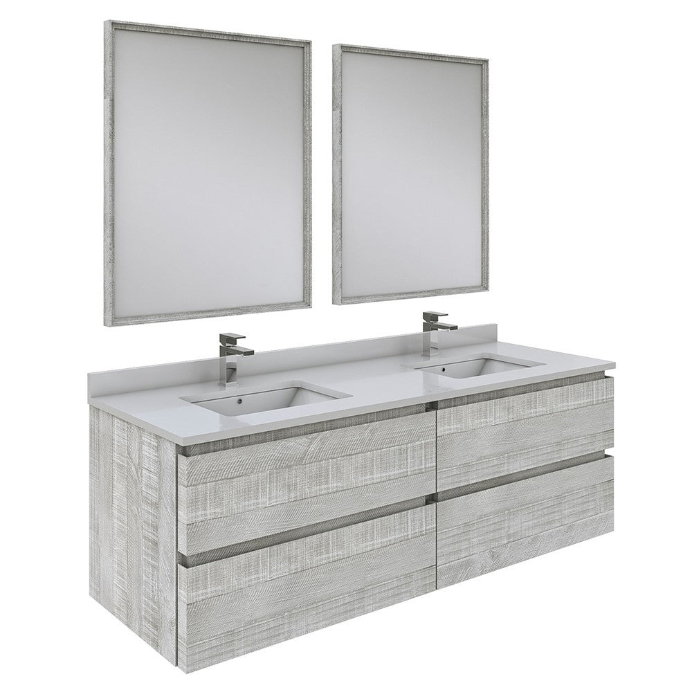 Fresca Formosa 60" Wall Hung Double Sink Bathroom Vanity w/ Mirrors in Ash