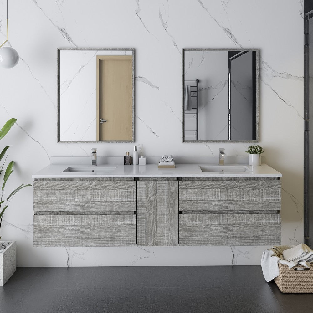 Fresca Formosa 70" Wall Hung Double Sink Modern Bathroom Cabinet in Ash