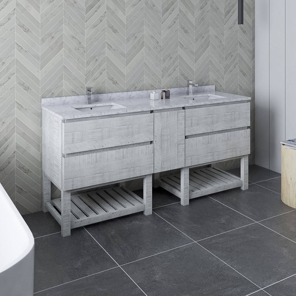 Fresca Formosa 72" Bathroom Cabinet w/ Top & Sinks in Rustic White