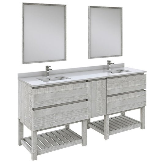 Fresca Formosa 72" Bathroom Vanity w/ Open Bottom & Mirrors in Ash