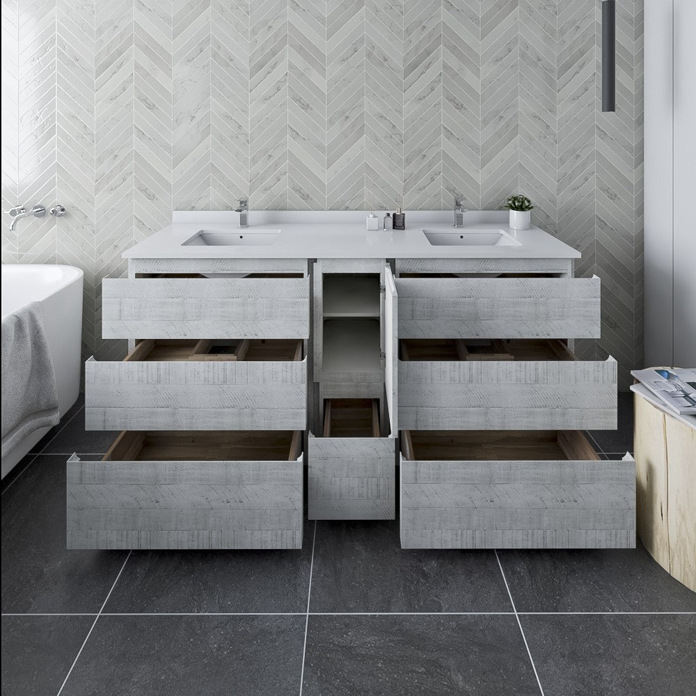 Fresca Formosa 72" Double Sink Bathroom Cabinet w/ Top & Sinks in Rustic White
