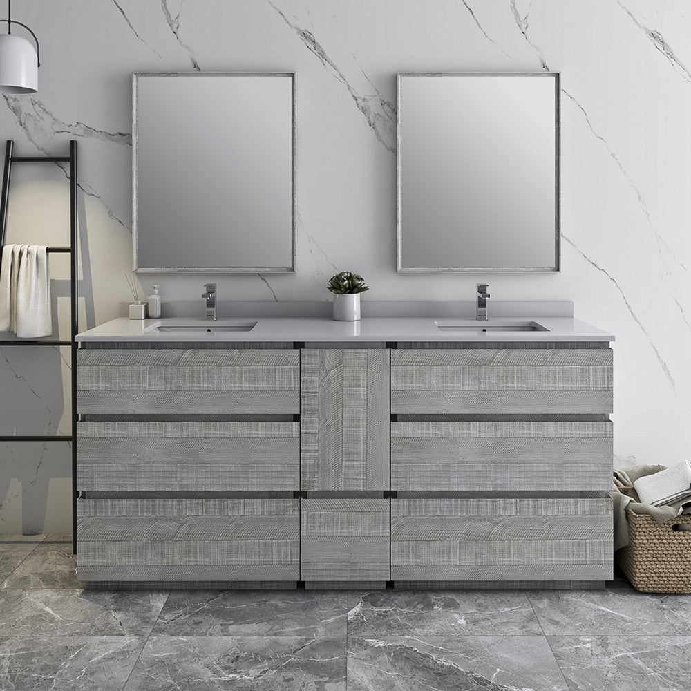 Fresca Formosa 72" Floor Standing Double Sink Modern Bathroom Vanity in Ash