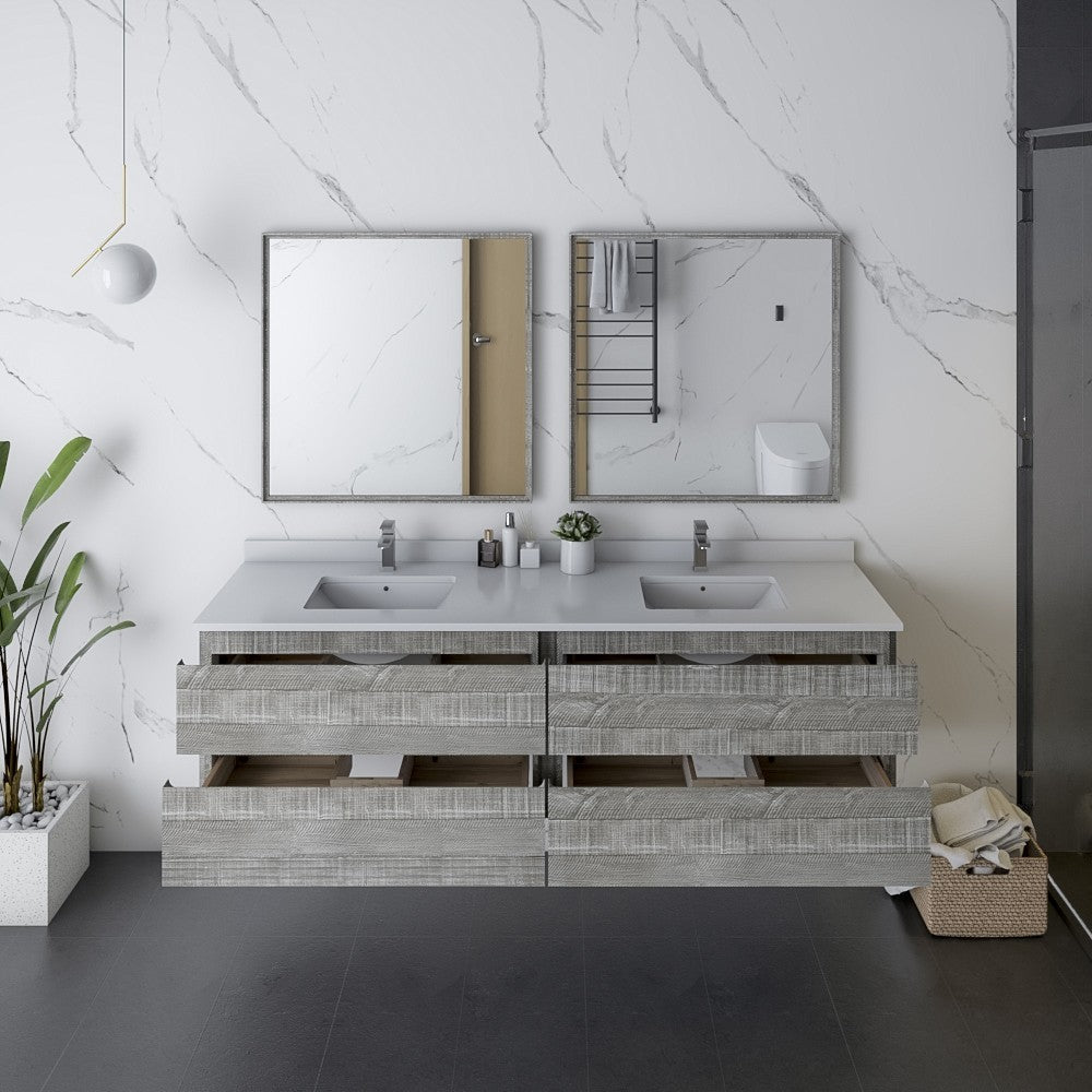 Fresca Formosa 72" Wall Hung Double Sink Bathroom Cabinet in Ash