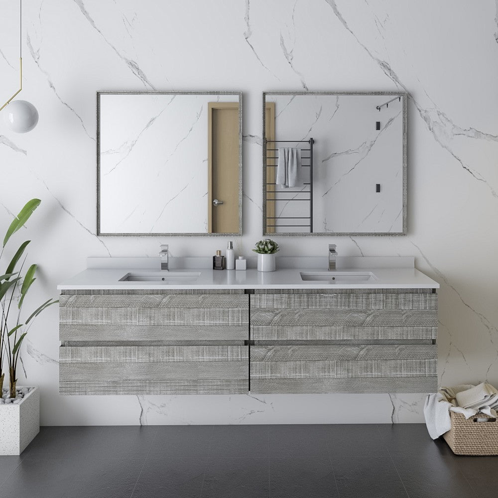 Fresca Formosa 72" Wall Hung Double Sink Bathroom Cabinet in Ash