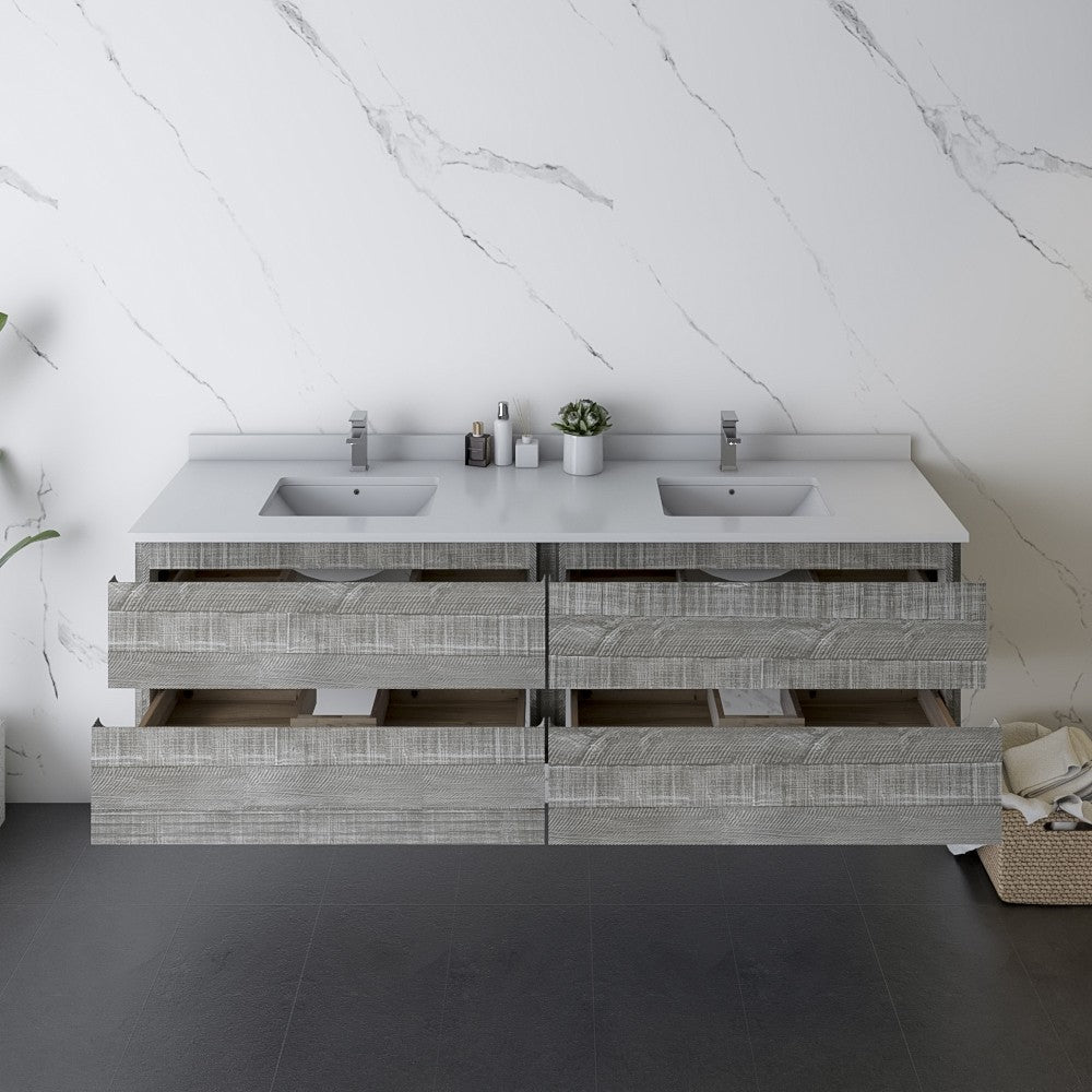 Fresca Formosa 72" Wall Hung Double Sink Bathroom Cabinet in Ash