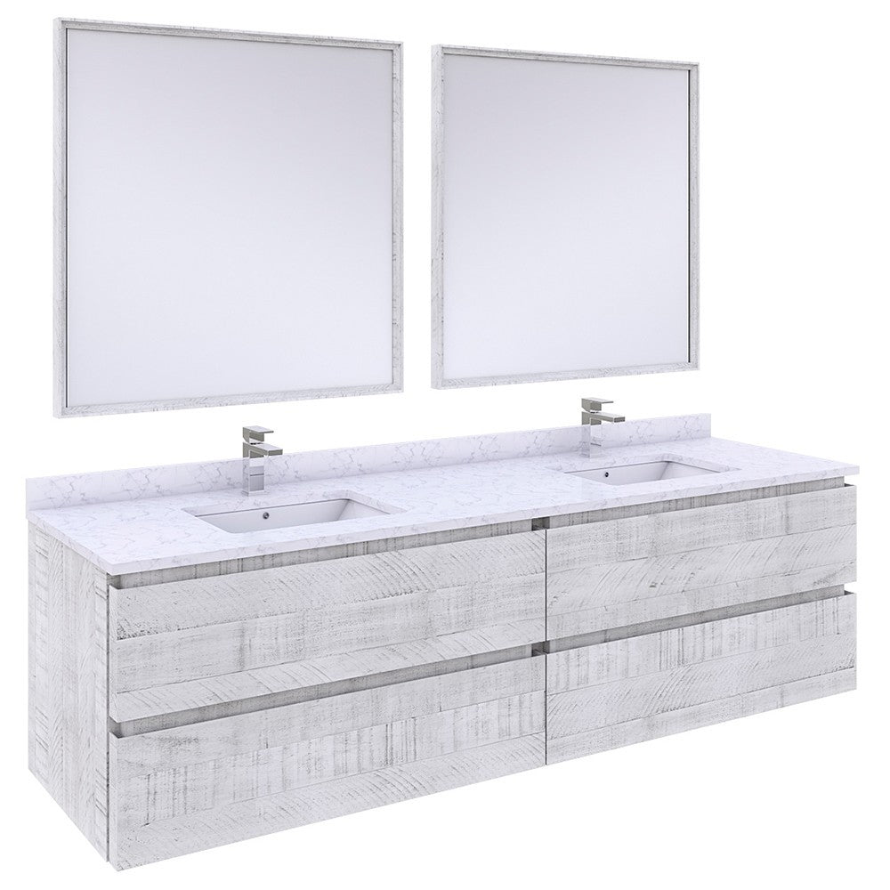 Fresca Formosa 72" Wall Hung Double Sink Bathroom Vanity in Rustic White