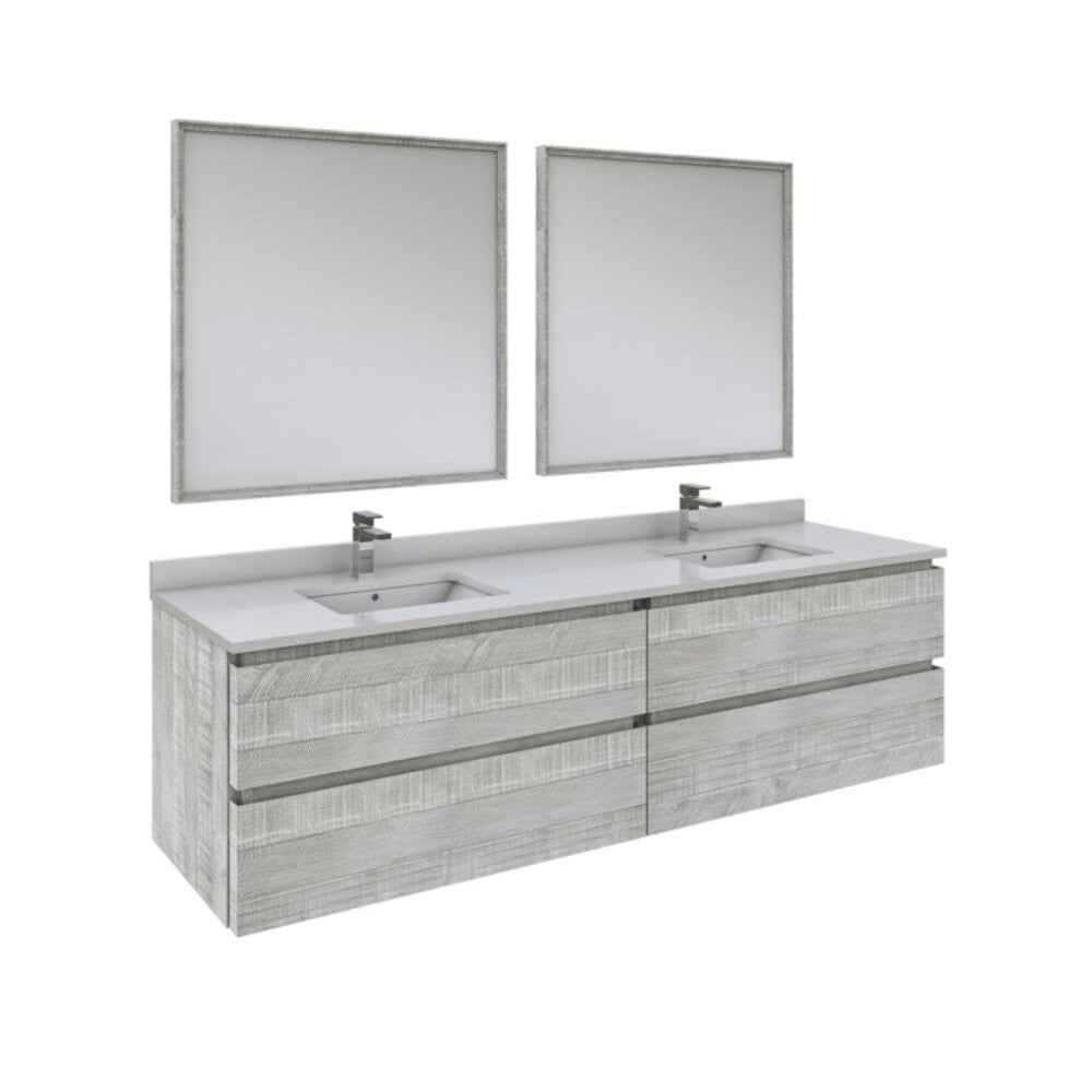 Fresca Formosa 72" Wall Hung Double Sink Bathroom Vanity w/ Mirrors in Ash