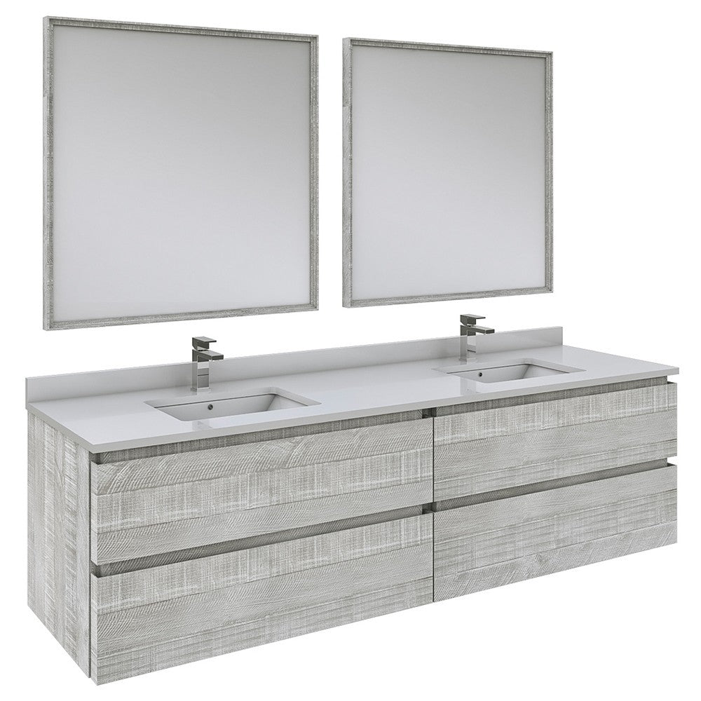 Fresca Formosa 72" Wall Hung Double Sink Bathroom Vanity w/ Mirrors in Ash