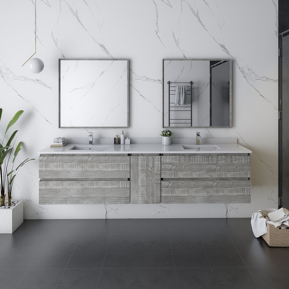 Fresca Formosa 82" Wall Hung Double Sink Modern Bathroom Cabinet in Ash