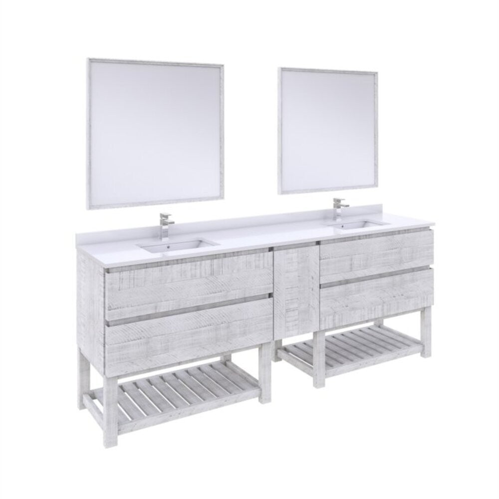 Fresca Formosa 84" Bathroom Vanity w/ Open Bottom & Mirrors in Rustic White