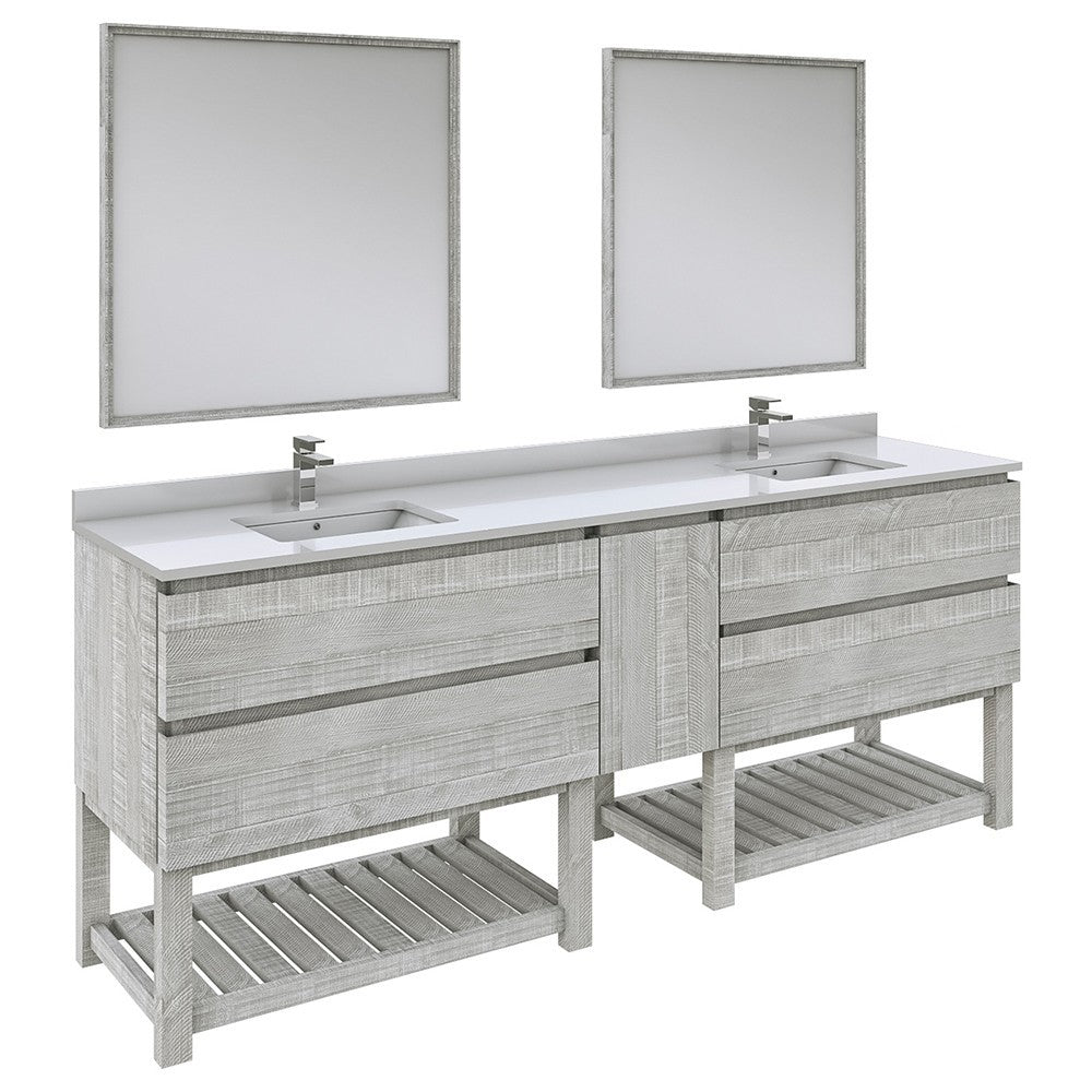 Fresca Formosa 84" Floor Standing Bathroom Vanity w/ Open Bottom & Mirror in Ash