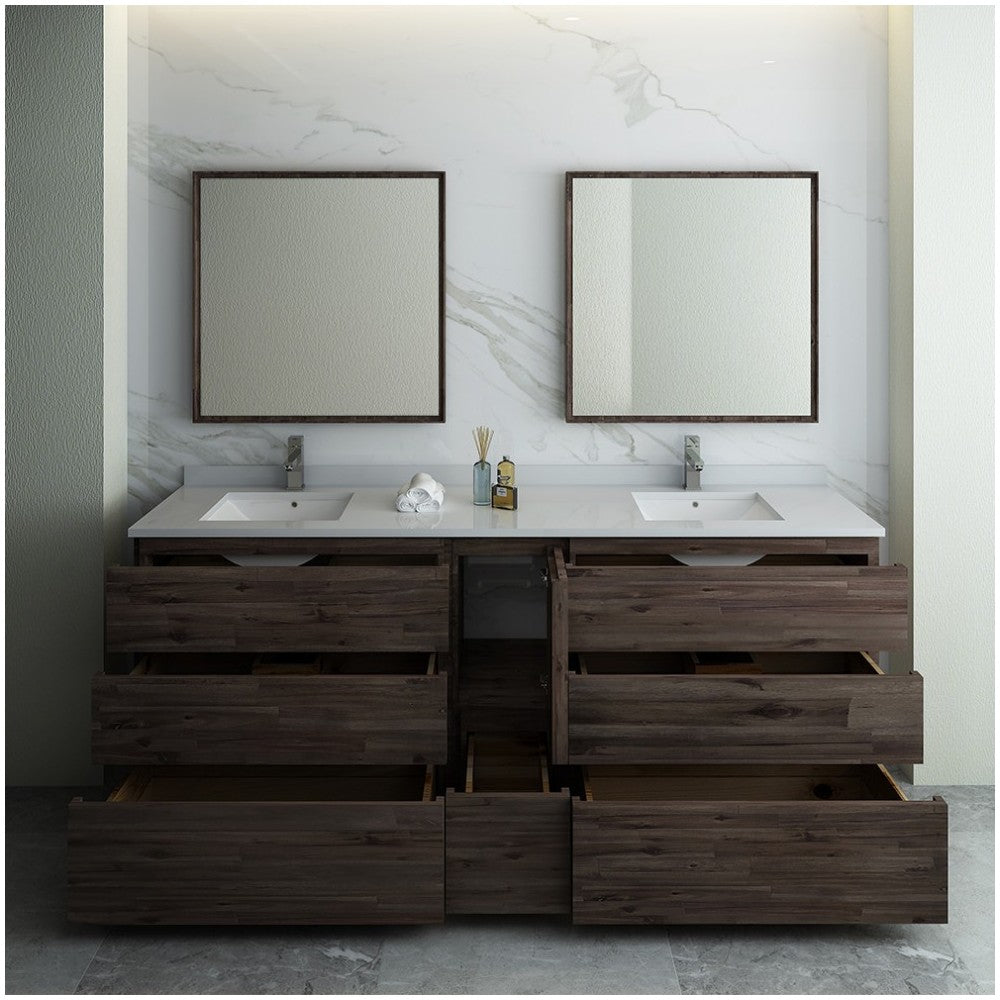 Fresca Formosa 84" Floor Standing Double Sink Modern Bathroom Vanity w/ Mirrors