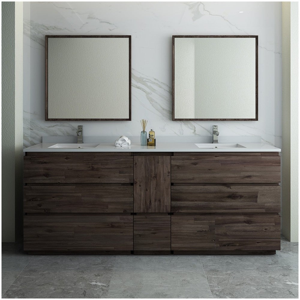 Fresca Formosa 84" Floor Standing Double Sink Modern Bathroom Vanity w/ Mirrors