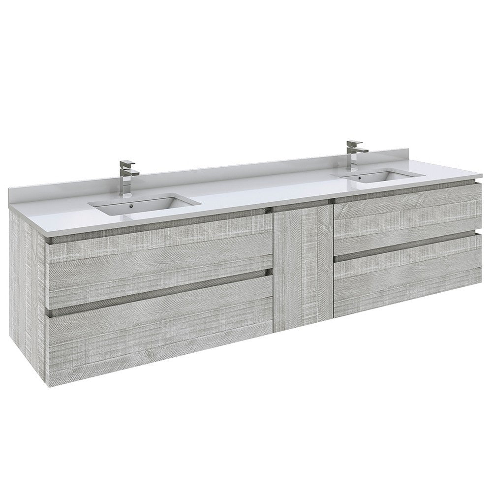 Fresca Formosa 84" Wall Hung Double Sink Bathroom Cabinet w/ Top & Sinks in Ash