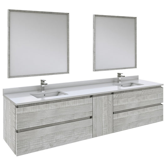 Fresca Formosa 84" Wall Hung Double Sink Bathroom Vanity w/ Mirrors in Ash