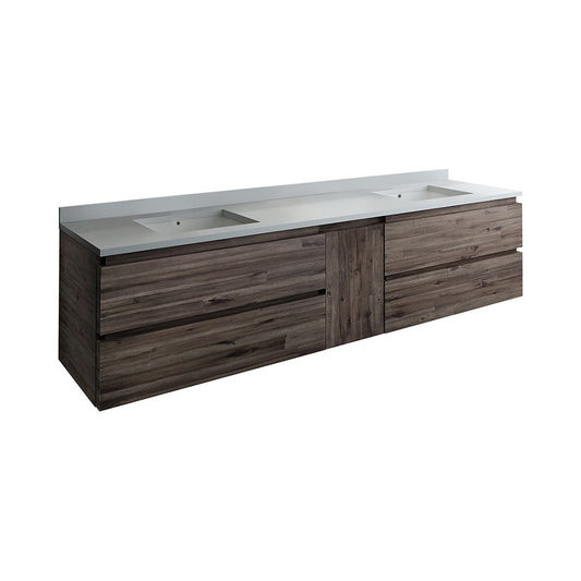 Fresca Formosa 84" Wall Hung Double Sink Modern Bathroom Cabinet w/ Top & Sinks