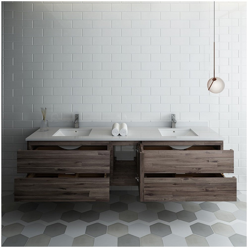 Fresca Formosa 84" Wall Hung Double Sink Modern Bathroom Cabinet w/ Top & Sinks