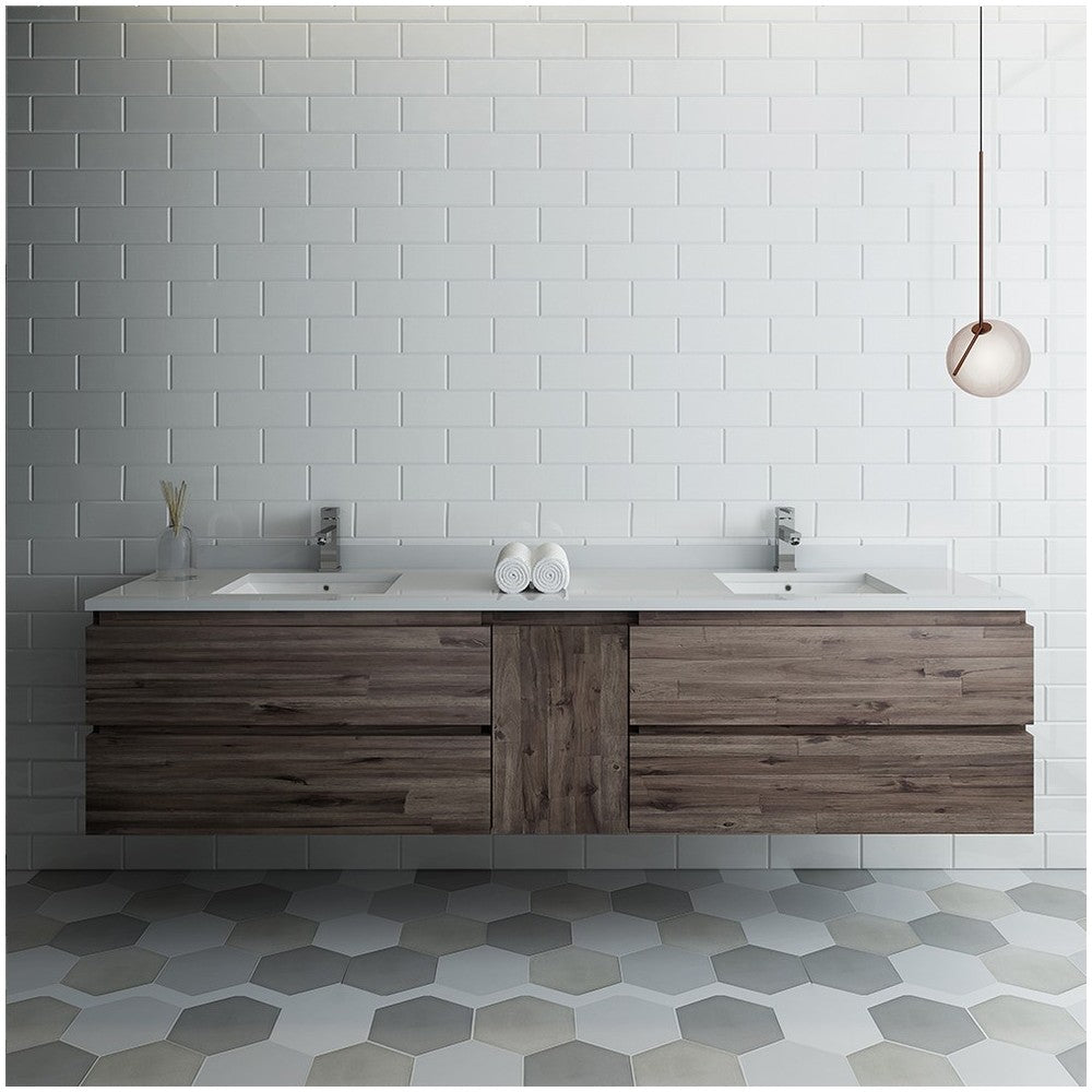 Fresca Formosa 84" Wall Hung Double Sink Modern Bathroom Cabinet w/ Top & Sinks