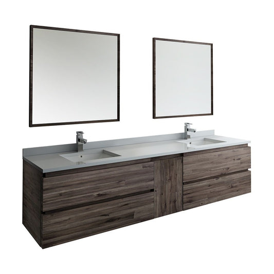 Fresca Formosa 84" Wall Hung Double Sink Modern Bathroom Vanity w/ Mirrors