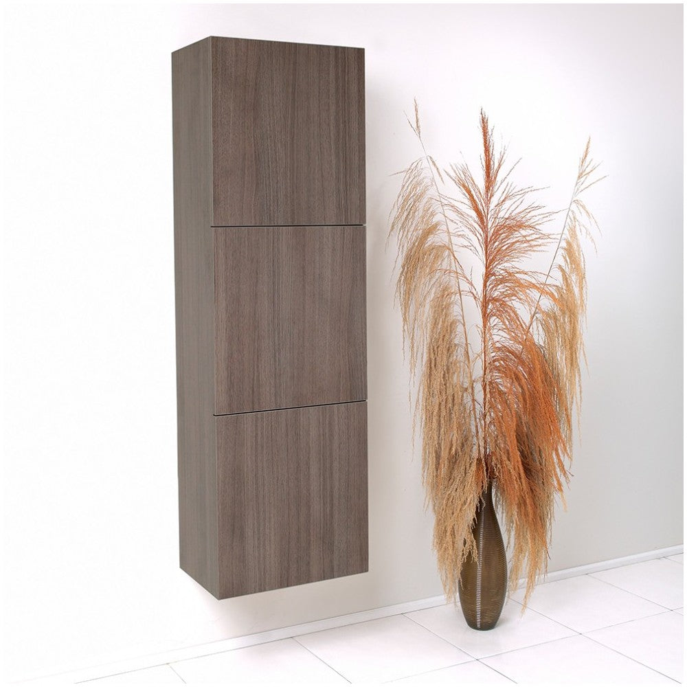 Fresca Gray Oak Bathroom Linen Side Cabinet w/ 3 Large Storage Areas