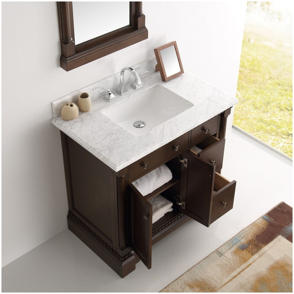 Fresca Kingston 37" Antique Coffee Traditional Bathroom Vanity w/ Mirror