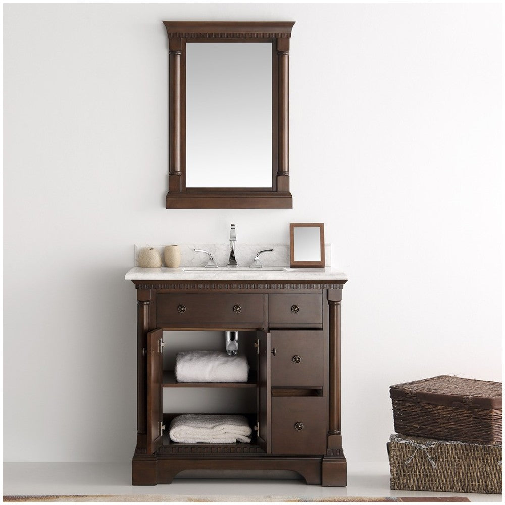 Fresca Kingston 37" Antique Coffee Traditional Bathroom Vanity w/ Mirror