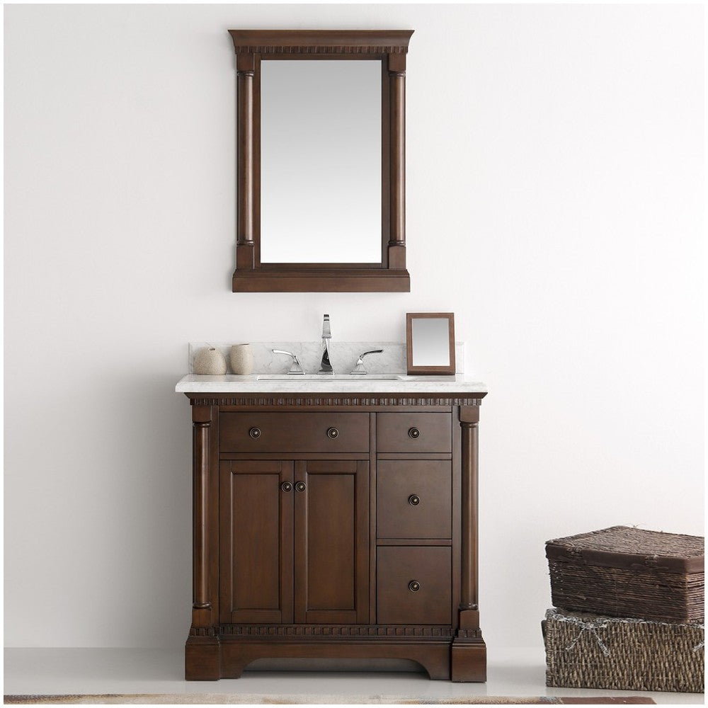 Fresca Kingston 37" Antique Coffee Traditional Bathroom Vanity w/ Mirror