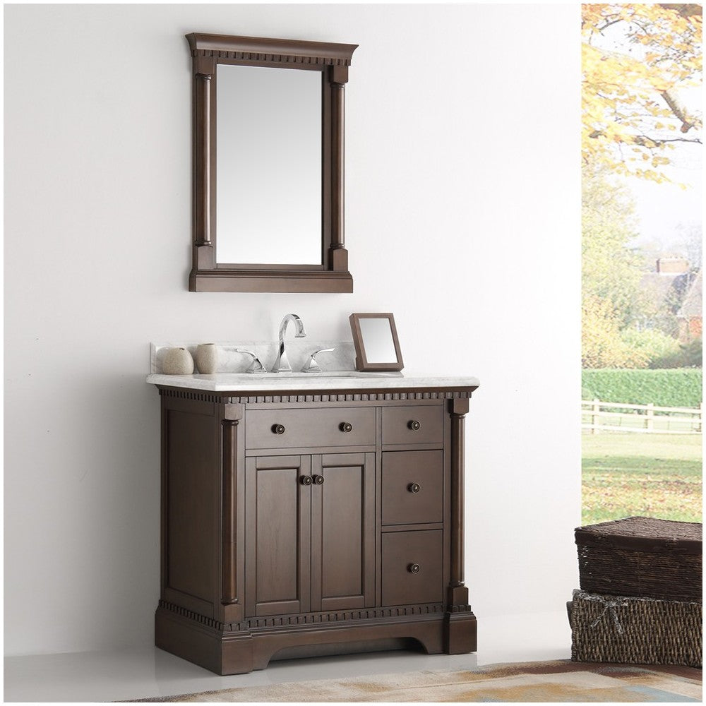 Fresca Kingston 37" Antique Coffee Traditional Bathroom Vanity w/ Mirror