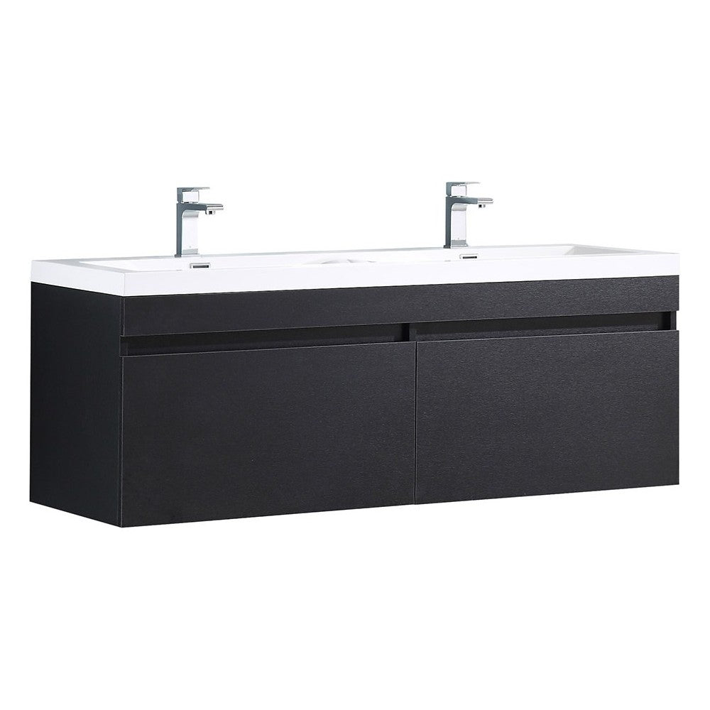 Fresca Largo 57" Black Modern Bathroom Cabinet w/ Integrated Sinks