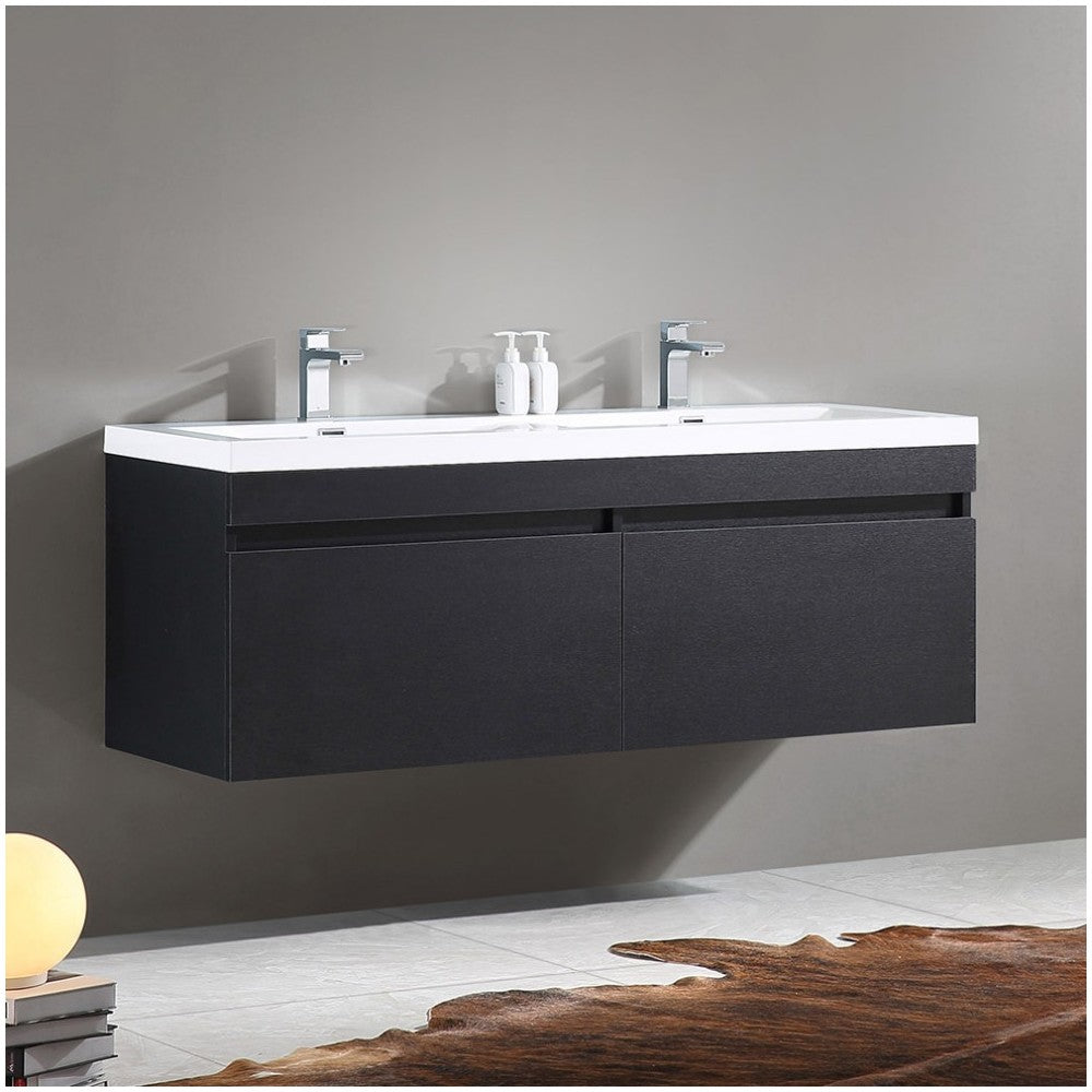 Fresca Largo 57" Black Modern Bathroom Cabinet w/ Integrated Sinks