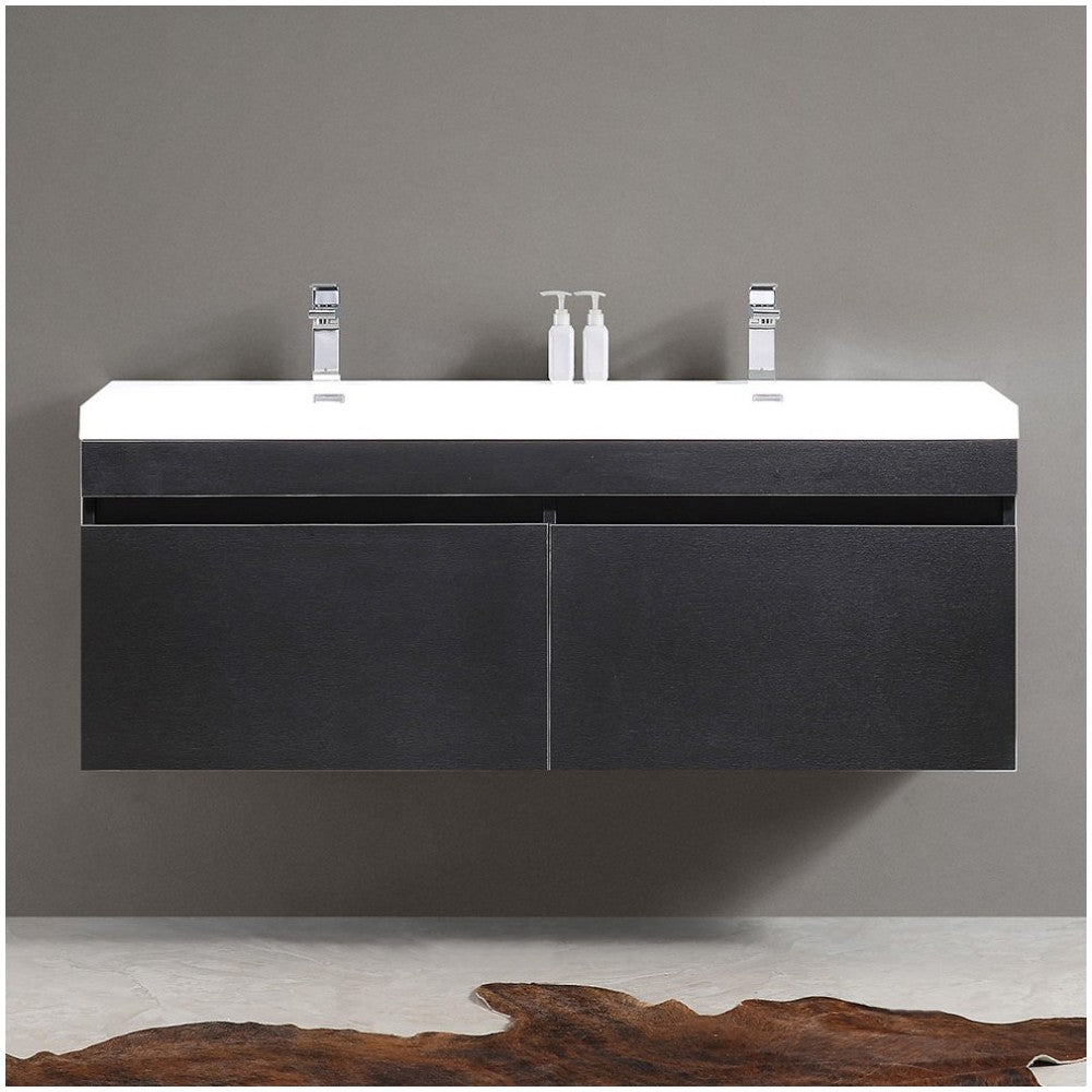 Fresca Largo 57" Black Modern Bathroom Cabinet w/ Integrated Sinks