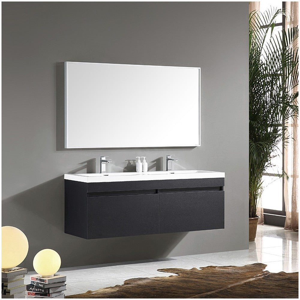 Fresca Largo 57" Black Modern Bathroom Vanity w/ Wavy Double Sinks