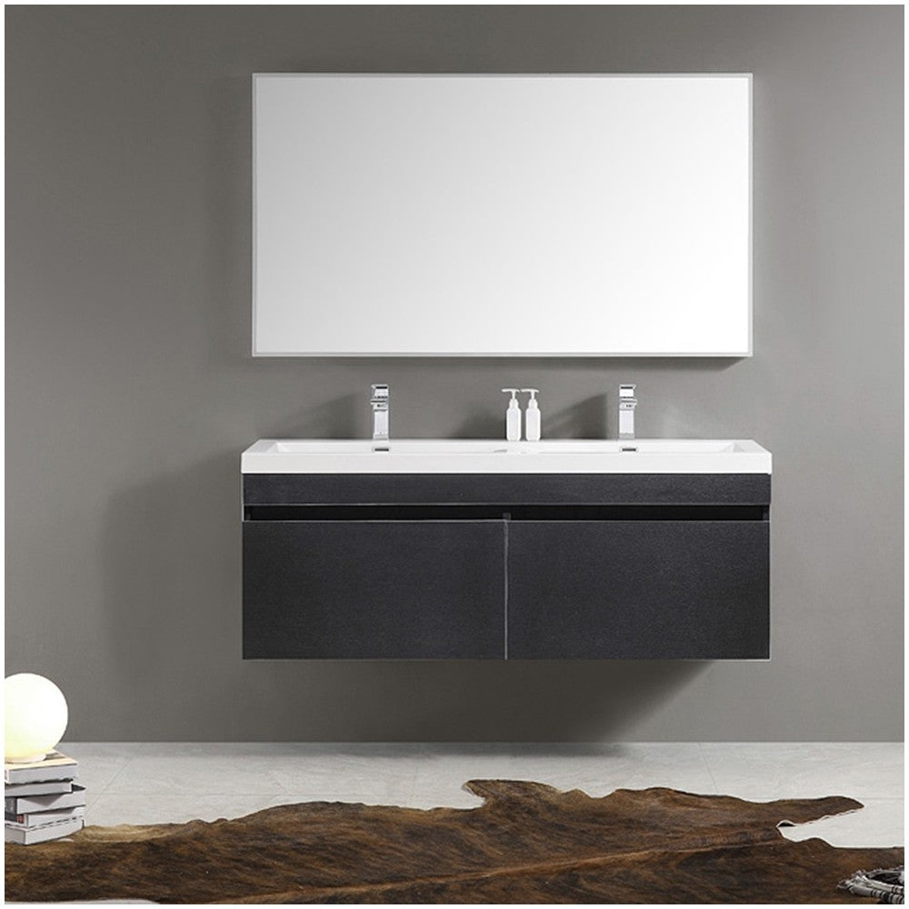 Fresca Largo 57" Black Modern Bathroom Vanity w/ Wavy Double Sinks