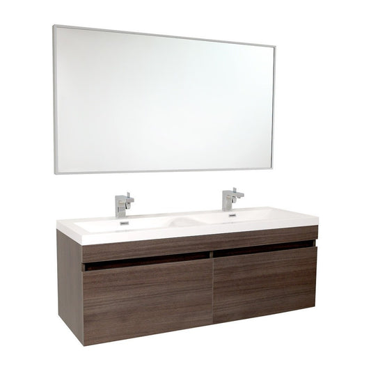 Fresca Largo 57" Gray Oak Modern Bathroom Vanity w/ Wavy Double Sinks