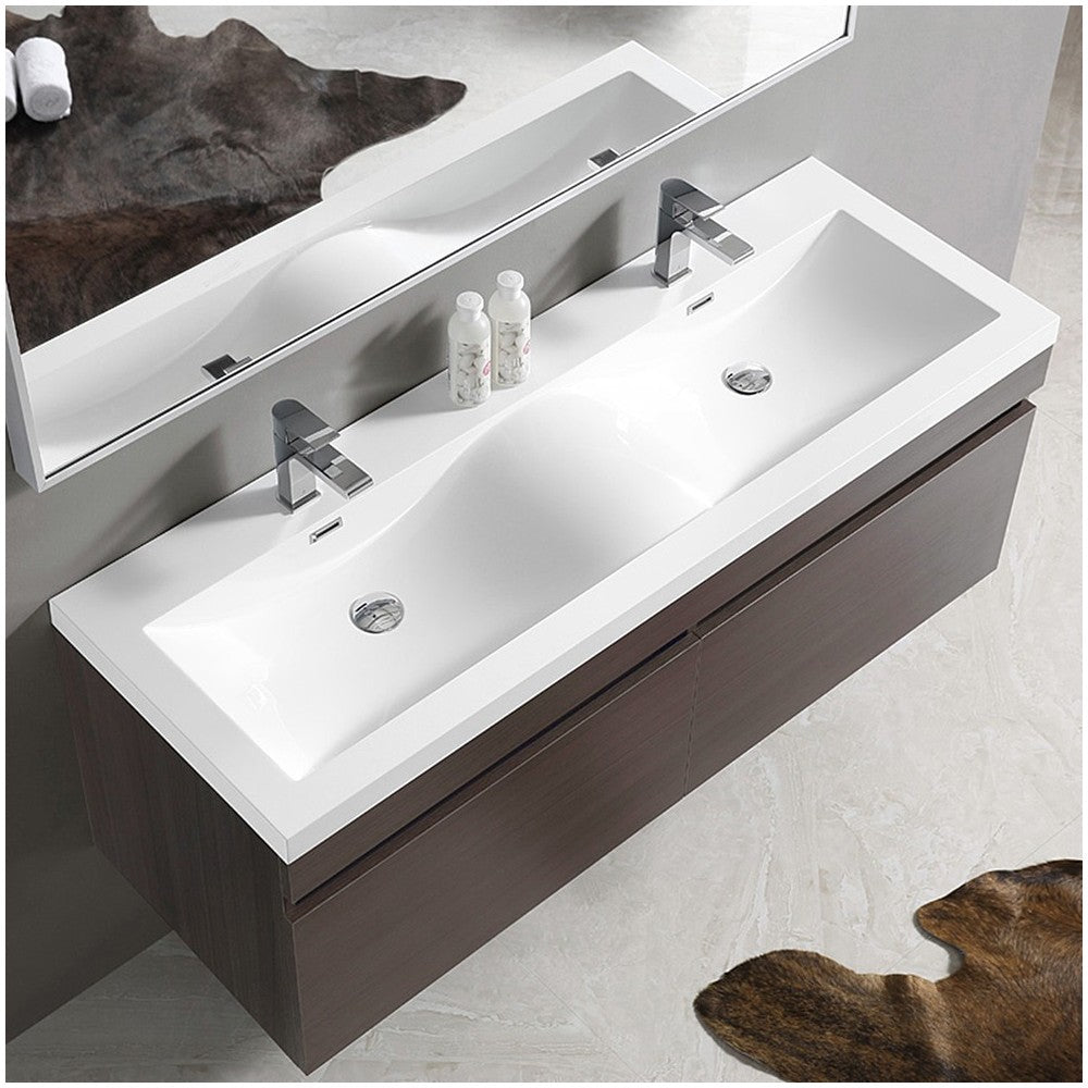 Fresca Largo 57" Gray Oak Modern Bathroom Vanity w/ Wavy Double Sinks