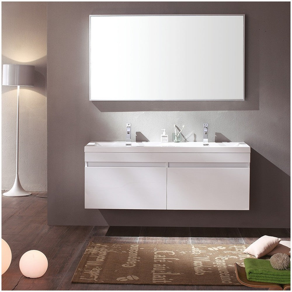 Fresca Largo 57" White Modern Bathroom Vanity w/ Wavy Double Sinks