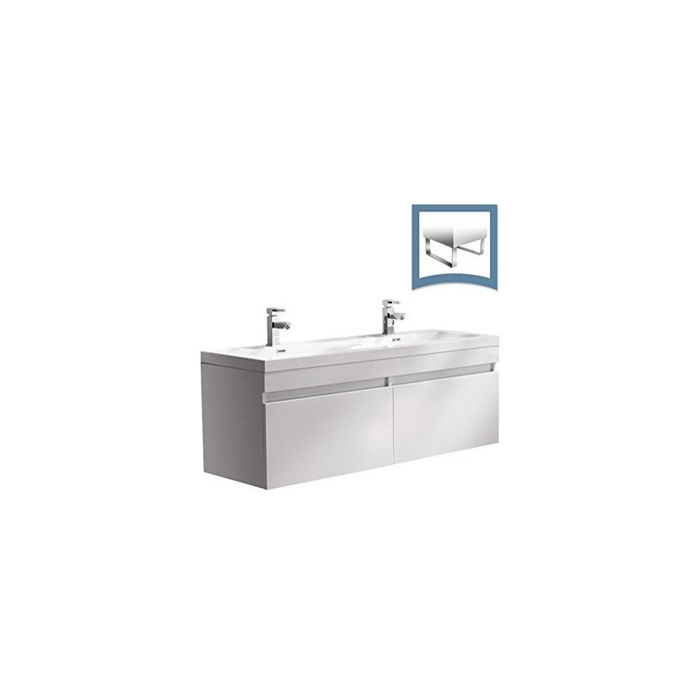 Fresca Largo 57"White Modern Double Sink Bathroom Cabinet w/ Integrated Sinks