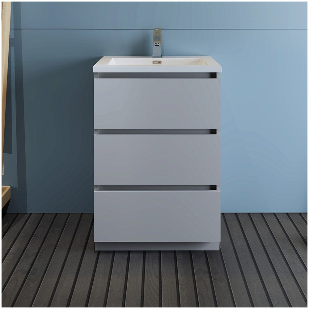 Fresca Lazzaro 24" Gray Free Standing Modern Bathroom Cabinet w/ Integrated Sink