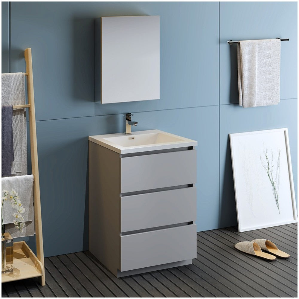 Fresca Lazzaro 24" Gray Free Standing Modern Bathroom Vanity w/ Medicine Cabinet