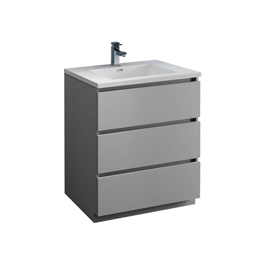 Fresca Lazzaro 30" Gray Free Standing Modern Bathroom Cabinet w/ Integrated Sink