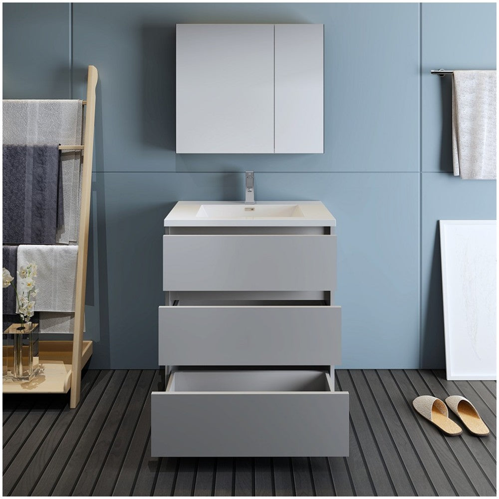 Fresca Lazzaro 30" Gray Free Standing Modern Bathroom Vanity w/ Medicine Cabinet