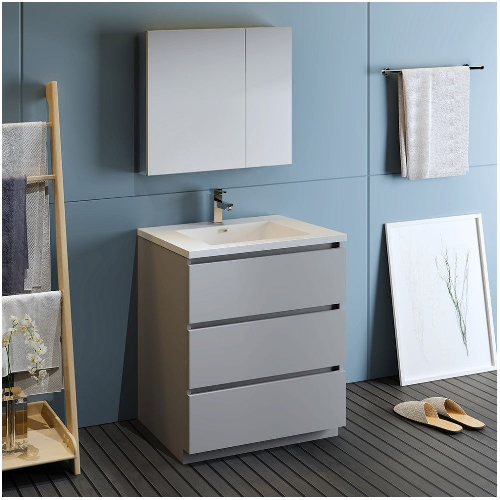 Fresca Lazzaro 30" Gray Free Standing Modern Bathroom Vanity w/ Medicine Cabinet
